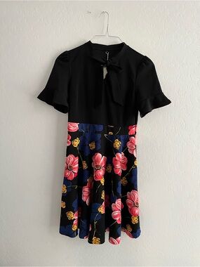BNWT Black Top Floral Skirt A-Line Dress
